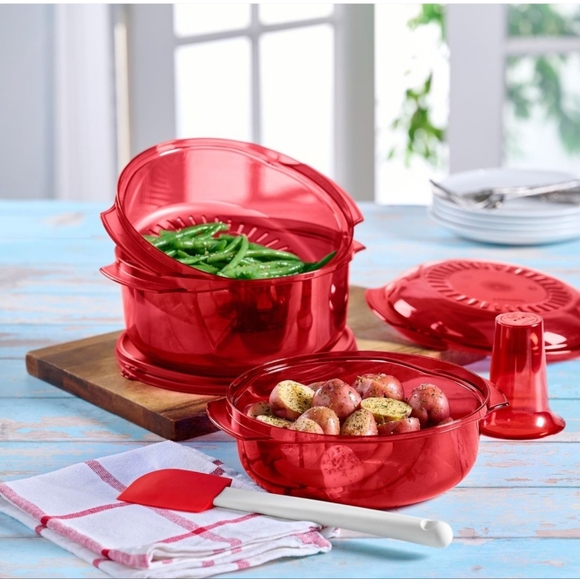 🍽❤️🍲 NWT‼️ Tupperware brand Microwave Stack Cooker in Red - Picture 2 of 12